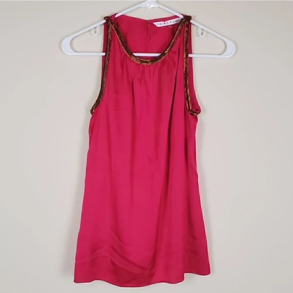 Trink Turk Hot Pink Beaded Silk Top Size P(Small)